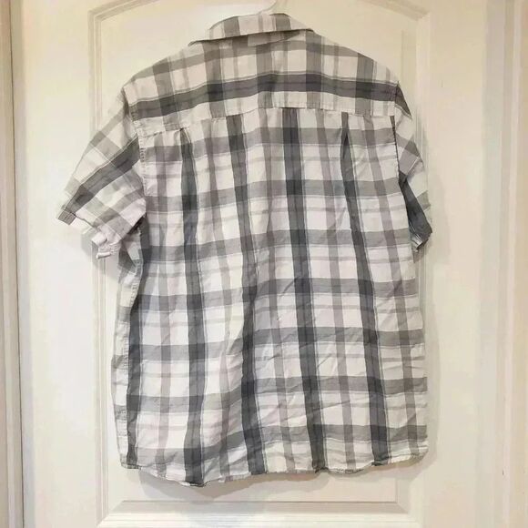 Hurley Men's White/Blue Plaid Cotton Button Down Short - Picture 7 of 10